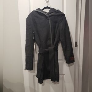 ARITZIA WILFRED FREE BORDA Dark Charcoal Gray Hooded Belted Wool Coat